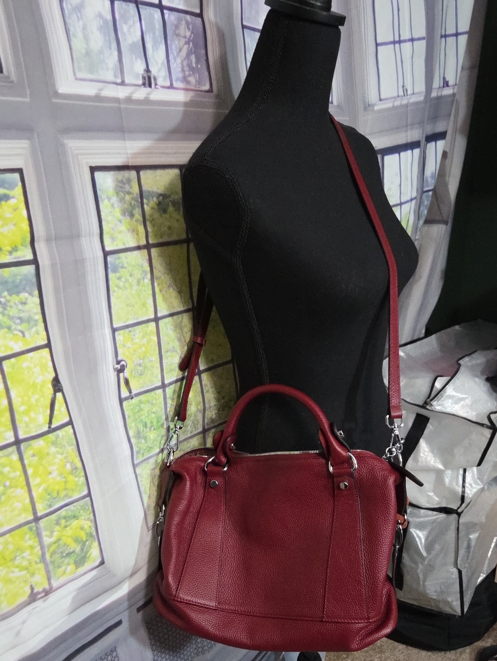 Women’s Leather Satchel Bag - Burgundy